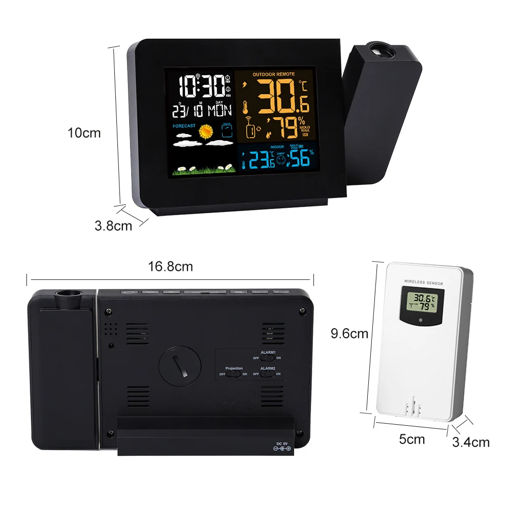 FanJu Weather Station Digital Alarm Clock Time Projector Temperature