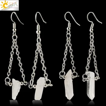 

CSJA Natural Stone White Crystal Drop Earrings Freeform Quartz Pillar Pendant Creative Design Dangle Earring Women Jewelry G290
