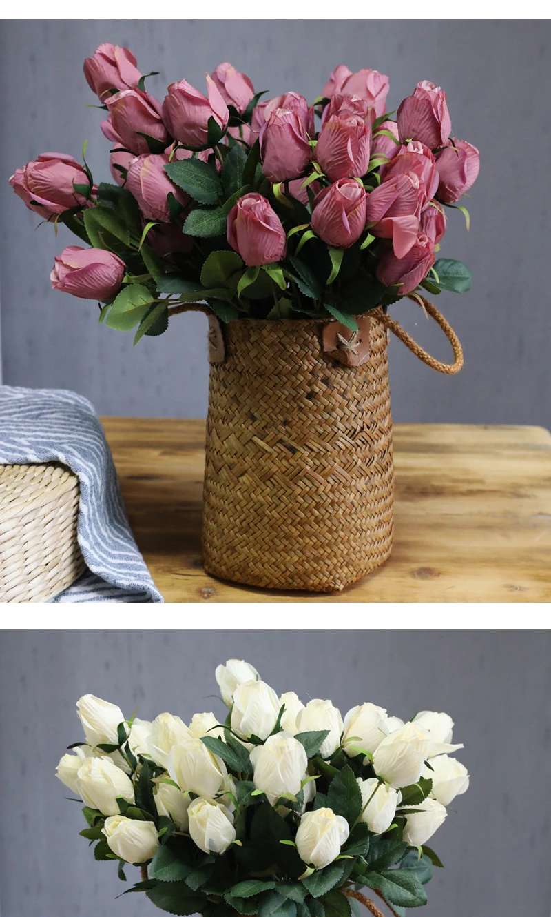 JAROWN Artificial Flower 9 Head Rose Bouquet Continental Retro Fake Flower Wedding Home Decoration Bouquet Rose Bud Flores (12)