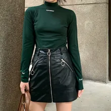 Женская юбка на молнии из искусственной кожи, облегающая бедра, модные юбки с высокой талией на осень и зиму