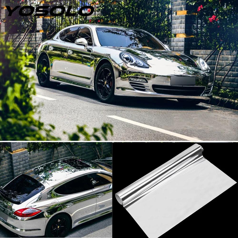 

YOSOLO High Stretchable Silver Chrome Mirror Vinyl Wrap Film Car Stickers Decals Sheet Car-styling Flexible Car Wrap Sticker
