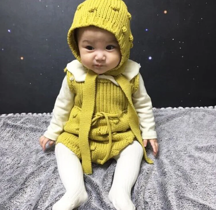 

High Quanlity Newborn Knited Cute Romper Overall Autumn Baby Boys and Girls Sleeveless Knitted Jumpsuit + Knitted Hat