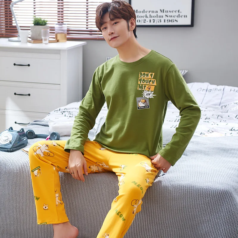 

Spring And Autumn 6535 Cotton Pajamas Men's Long Sleeve Thin Home Wear-Outer Wear Men's Young And Middle-aged Set Japanese Korea