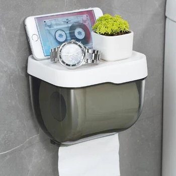 

Bathroom Toilet Paper towel Holder Wall Mount Plastic WC Toilet Paper Holder with Storage Shelf Rack Paper Storage Box
