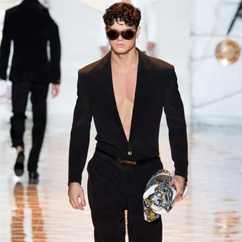 

Overalls Jumpsuit For Men Spring Fall Sexy Deep V Neck One Piece Rompers Male Fashion Runway Designer High Quality Clothes Pants