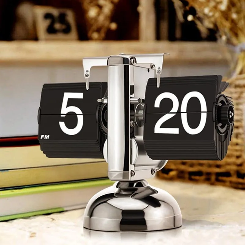 

Flip Clock Retro Wall Office Desk Clock Table Watch Vintage Auto Flip Down Internal Gear Operated Stand Clocks Mechanism Gifts