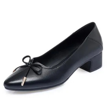 

Newest 2020 Spring Pointed Bow High Heel Shoes Women Shoes Fashion Casual Shoes Elegant Comfort Breathable Genuine Leather Shoes