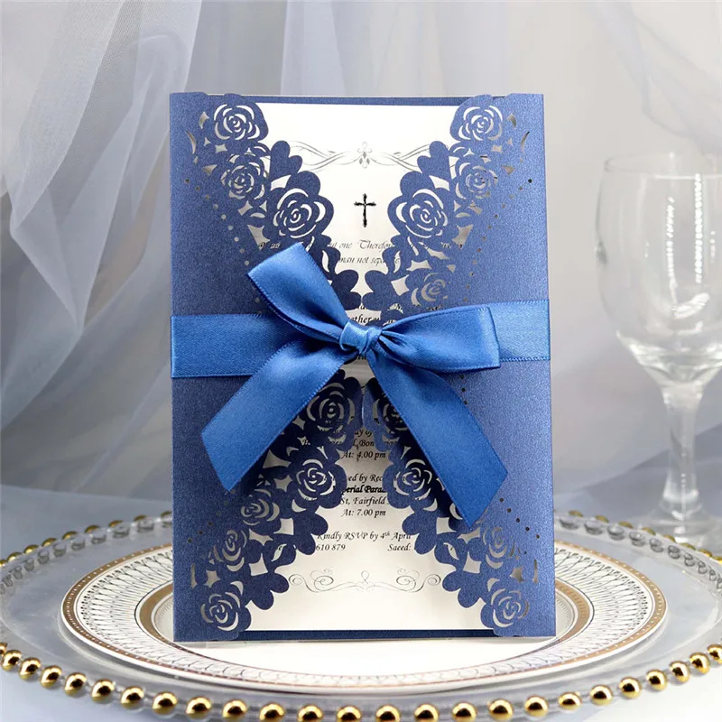  10Pcs Floral Laser Cut Wedding Invitation with Envelope and Seal Bridal Baby Shower Birthday Gradua - 4.00054E+12