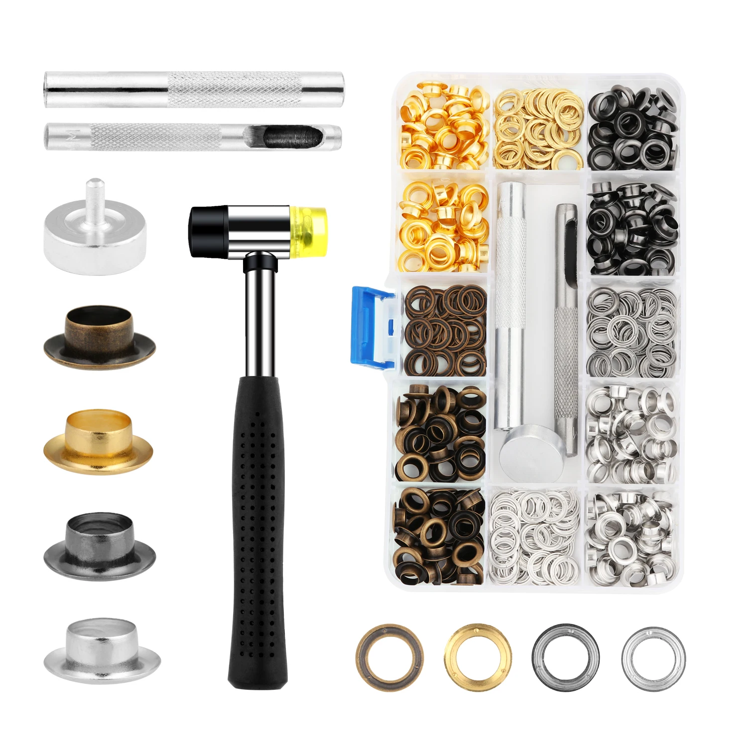 200pairs Metal Grommets Kit 1/4 inch Eyelets Kits with 4 Pieces Install