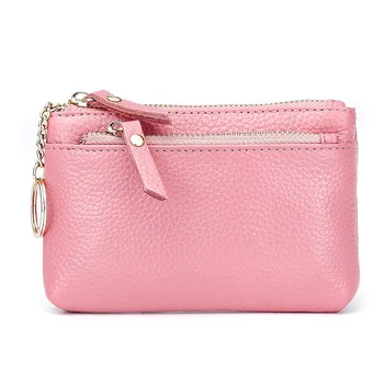 

20PCS / LOT Genuine Leather Mini Double Zipper Coin Purse Keychain Change Wallet