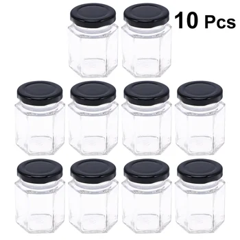 

10pcs Hexagon Glass Bottle Convenient Empty Jar Nut Container for Fruit Home Kitchen