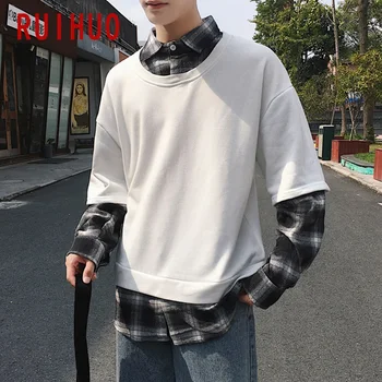 

RUIHUO Patchwork Harajuku Sweatshirt Men Japanese Streetwear Men Sweatshirt Hip Hop Clothing Pullover Sweatshirts XXL 2019 Autum
