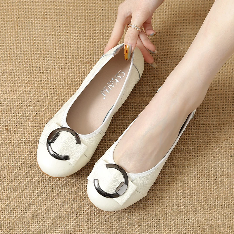 Ladies shoes 2024 New Fashion Sneakers Genuine Leather Ballet Shoes Women Breathable Slip On Casual Shoes Women Flats Plus Size