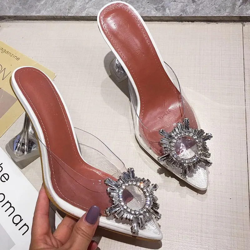 

Size 35-41 White PVC Jelly Women Sandals Elegant Pointed Toe Rhinestone High Heels Wedding Shoes Sun Crystal High Heels Pumps Mu