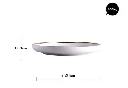 Европейский Стиль Золотая инкрустация черно-белая керамическая Бытовая рисовая чаша для супа, салата простая плоская тарелка для стейка посуда - Цвет: 21cmShallow Plate