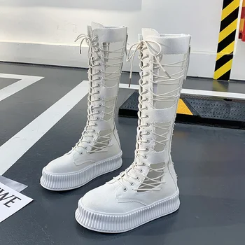 

2020 New Fashion Women High Boots Platform Boots Heel Zip Sexy Cutout Boots Summer Cool Boots Breathable Women Shoes Thigh Boots
