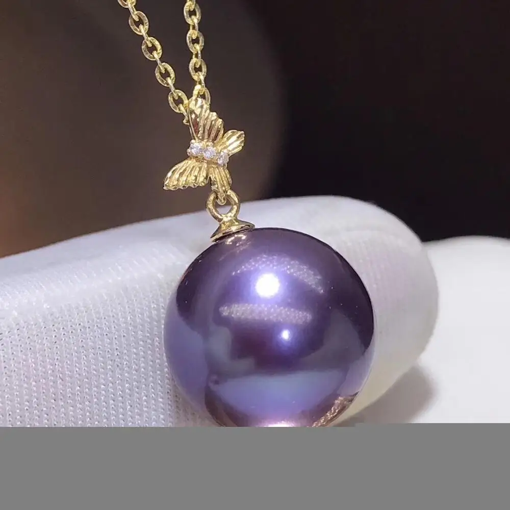 

Fine Jewelry 18K Gold Natural Ocean Purple Pearl 11-12mm Pendant Necklaces for Women FIne Pearls Pendants