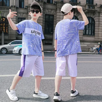 

Childrenswear Summer New Style 'S Korean-style Leisure Suit 2020 New Style Big Boy Sports Short Sleeve Shorts Two-Piece Set