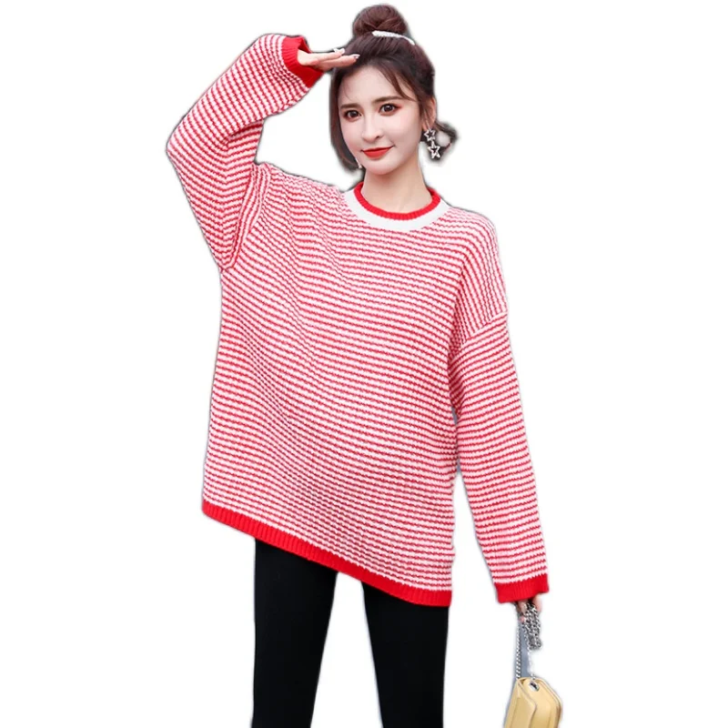 

2020 New Autumn Winter Women Thicken Warm Sweater High Quality Fashion Striped Loose Pullover Sweater Women Tops
