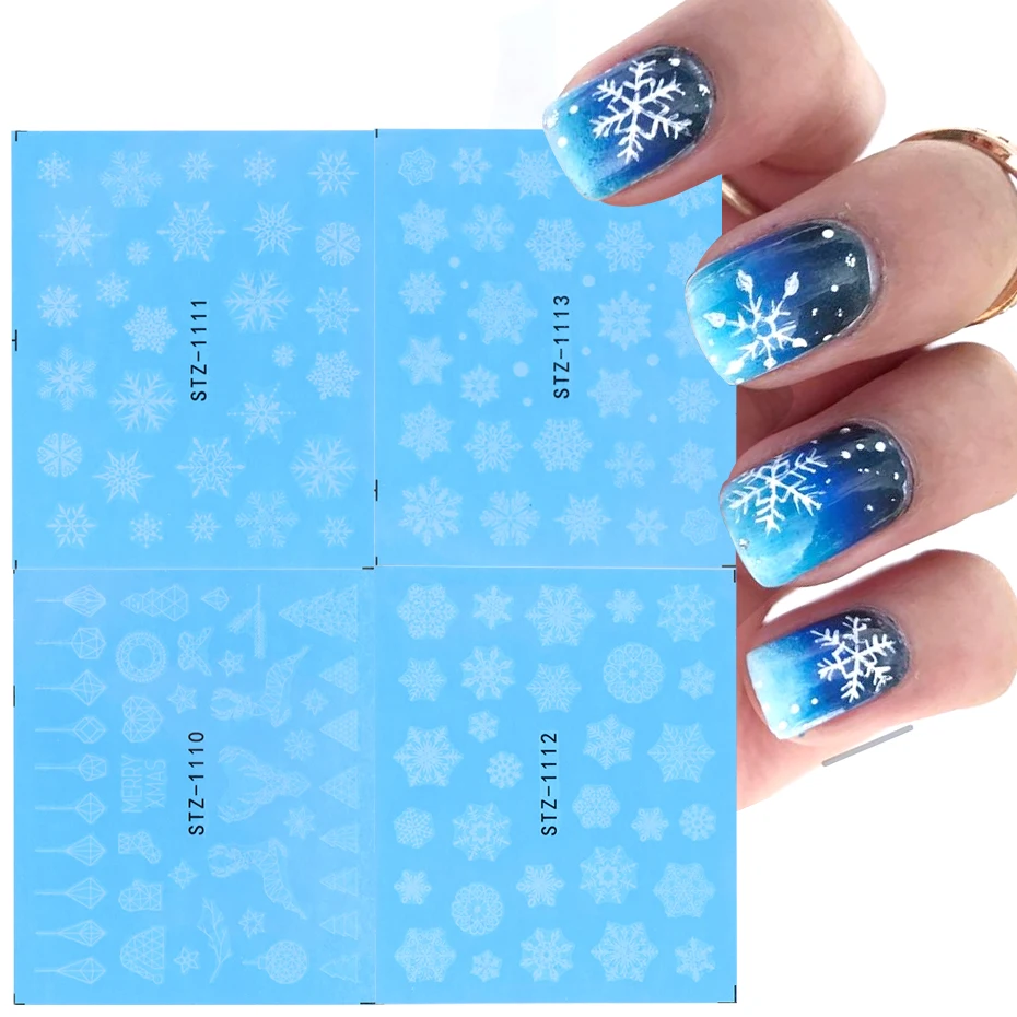 4pc Winter Design Water Nail Stickers Set Christmas Tree Nail Art Decal Black Summer Leaves DIY Manicure Slider nail stickers nail art decoration nail decals