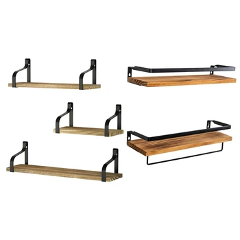 

2 Set Floating Shelf Wall Hanging, Wooden Wall Storage Shelf, Wall-Mounted Storage Rack Shelf - 1 Set 3Pcs & 1 Set 2Pcs