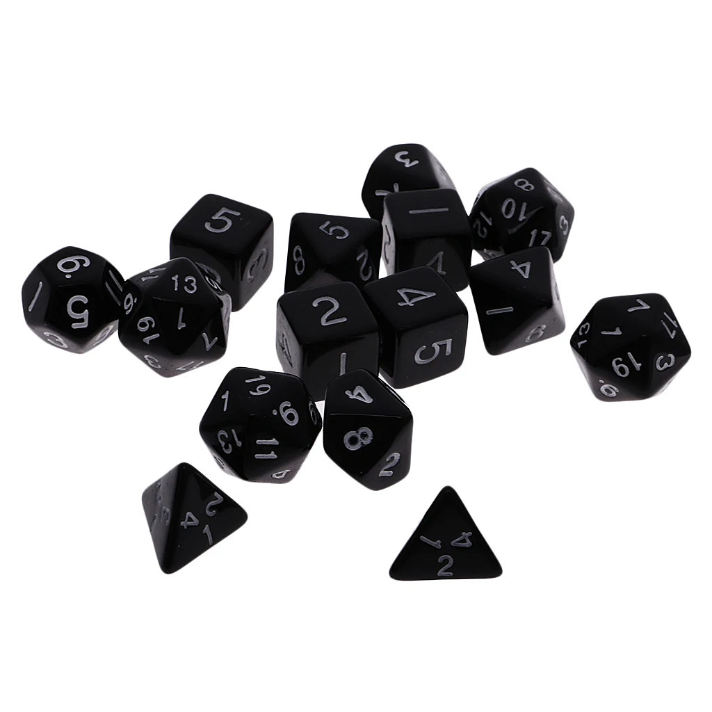 Pack of 15pcs Acrylic Spot Dices Role Play Game Props D4-D20 w. Bag Black