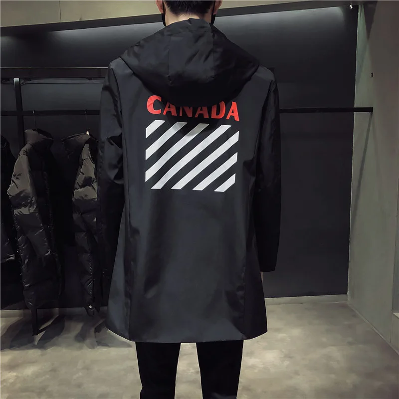 Тонкий Повседневный длинный плащ, мужской осенний корейский стиль, куртка и пальто для колледжа, черная Японская уличная одежда, негабаритные мужские куртки - Цвет: Black Printing
