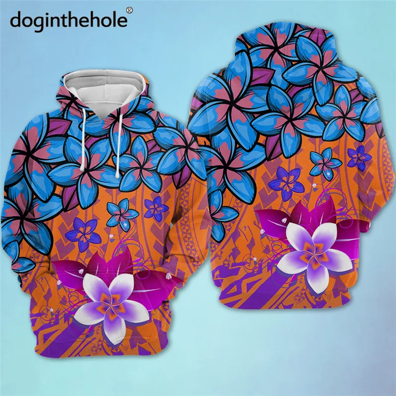 

Doginthehole Large Size Women's Long Sleeve Hoodies Hawaiian Plumeria Pattern Lady's Autumn Thin Pet Pouch Sweatshirts Mujer