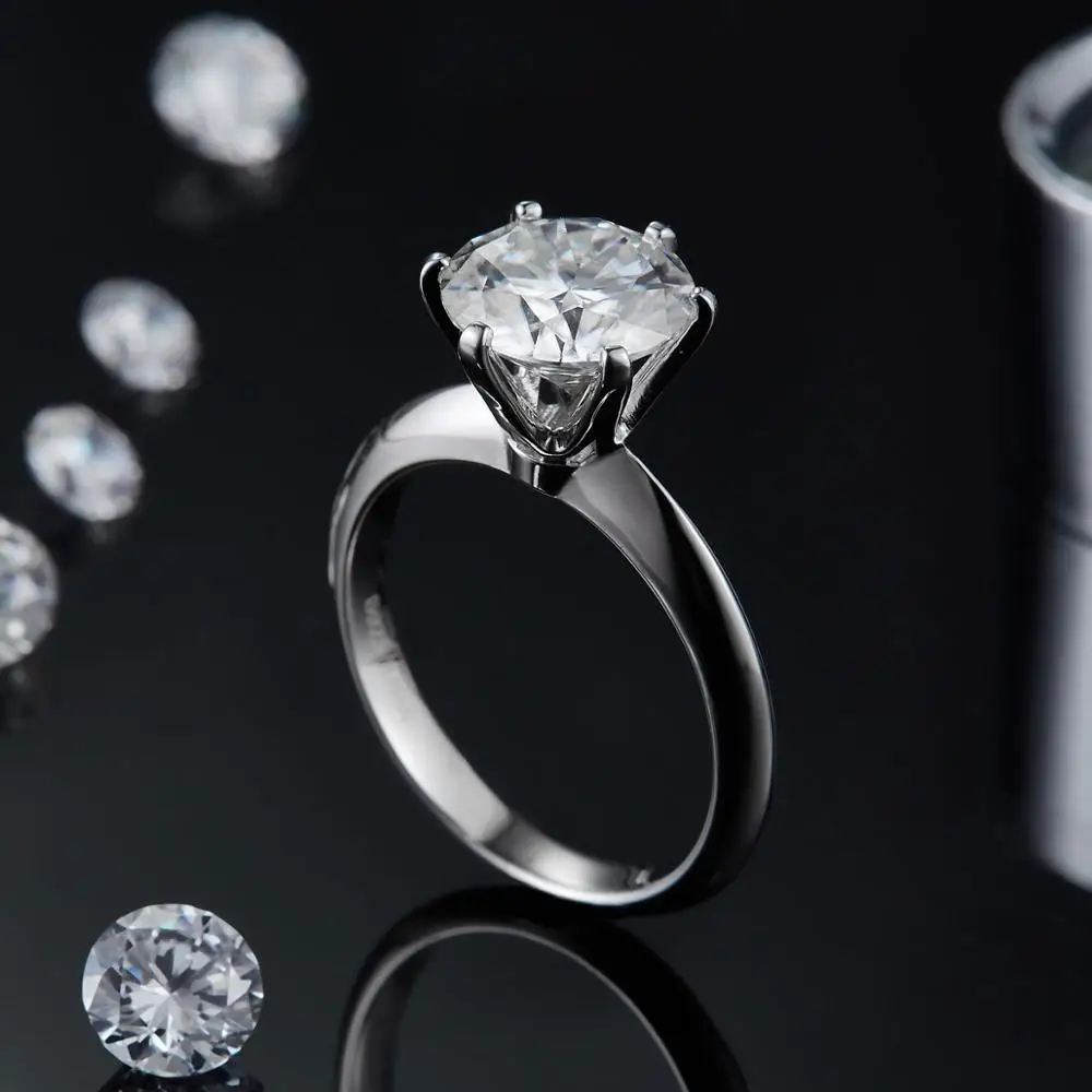 GEM'S BALLET 18K White Gold Moissanite Ring 1ct 2ct 3ct Round Moissanite Diamond Solitaire Engagement Rings For Women