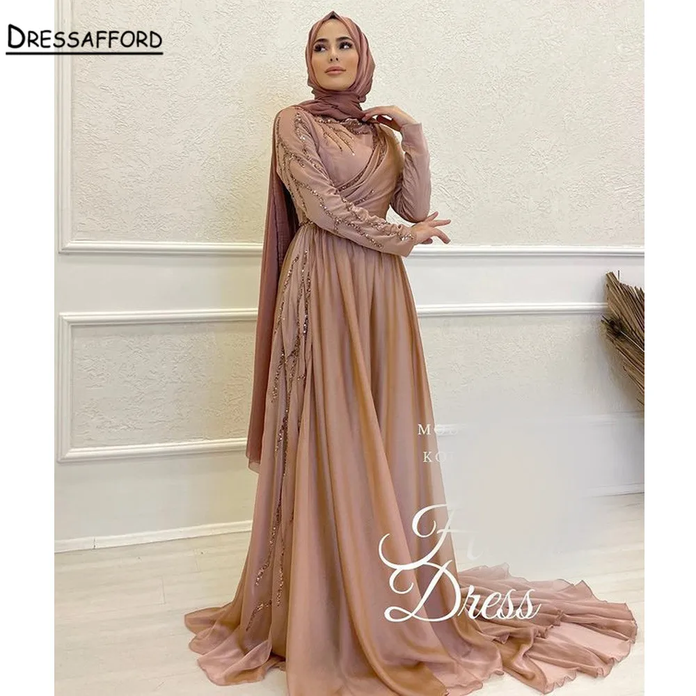 Luxury High-End Beaded Evening Party Dresses Long Sleeves Muslim Formal Gowns Custom Made vintage prom dresses