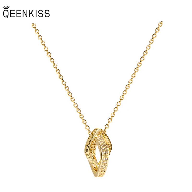 

QEENKISS NC7163 Fine Jewelry Wholesale Fashion Trendy Woman Birthday Wedding Gift Square Cross Zircon 18KT Gold Pendant Necklace