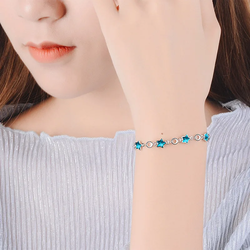 Bague Ringen, корейский темпераментный стиль, простой Аквамариновый браслет для женщин, нежные голубые звезды, серебро 925, ювелирные изделия, для повседневного отдыха