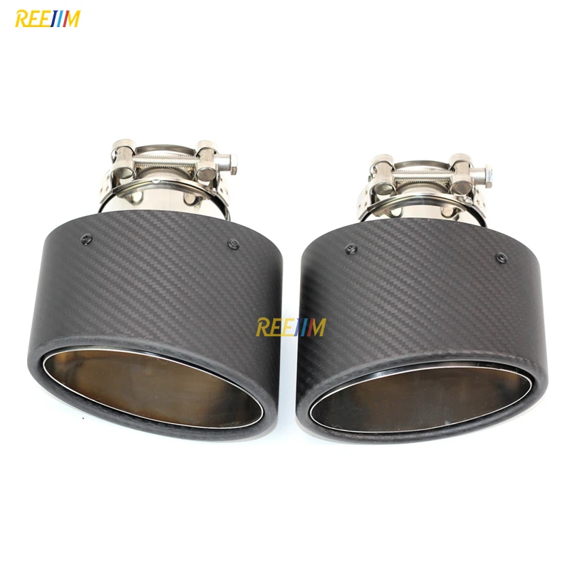 

2 PCS Oval Slanted Matte Carbon Fiber Exhaust tips Tailpipe muffler tip Chrome pipe Width 150mm Stainless nozzle car styling