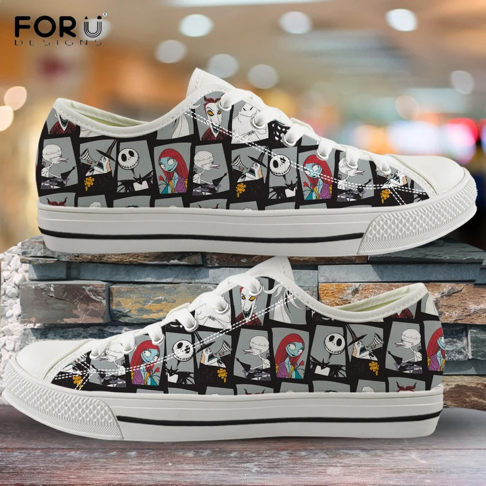 Женские низкие холщовые кроссовки FORUDESIGNS с рисунком Кошмар перед Рождеством