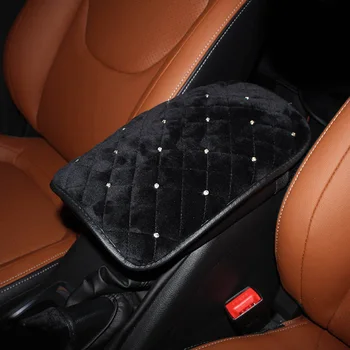 

Rhinestone Plush Car Armrest Mat Interior Auto Armrests Storage Box Mats Diamond Crown Universal Armrest Cushion Cover Pad