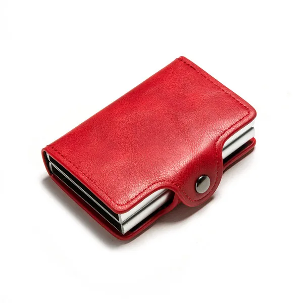 BISI GORO, Умный кошелек, двойные коробки, держатель для карт, высокое качество, металлическая коробка, RFID Блокировка, противоугонная, из искусственной кожи, дорожная сумка для денег - Цвет: YM0011 Red
