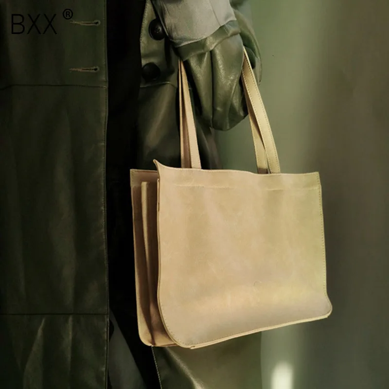 

[BXX] PU Leather Large Capacity Solid Color Shoulder Bags For Women 2020 Winter Travel Handbags Lady Simple Female Elegant HJ578