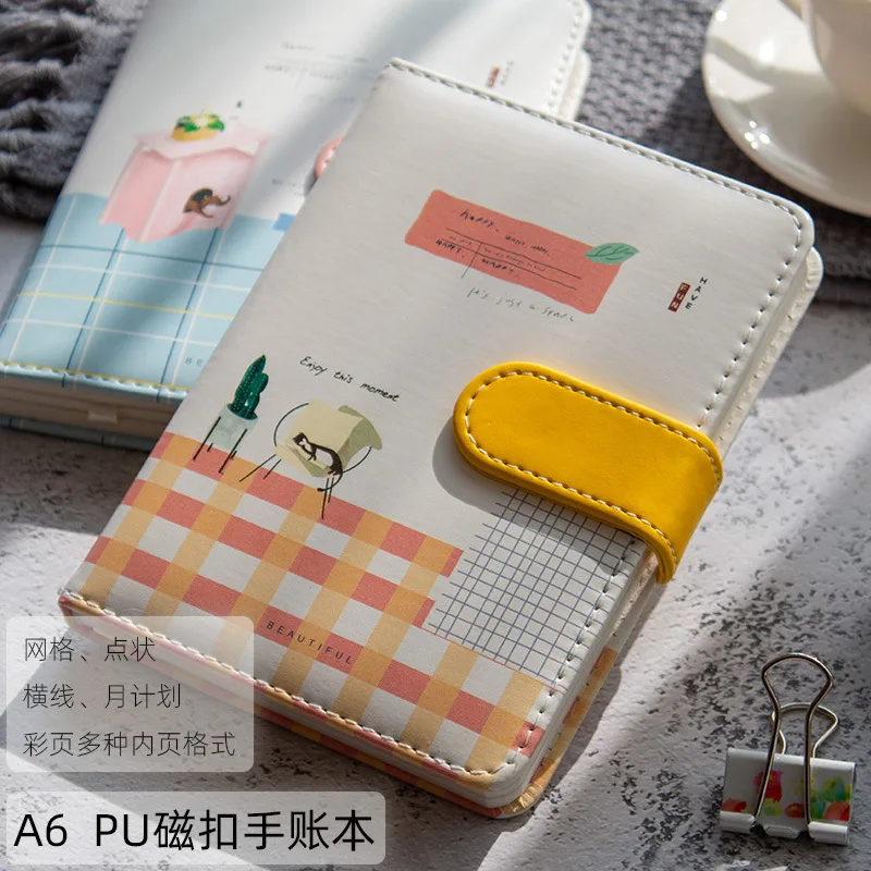 

Delicacy Hipster PU Leather A5A6 Hardcover Magnetic Snap Color Page Hand Account Book Students GIRL'S Heart Diary Notebook