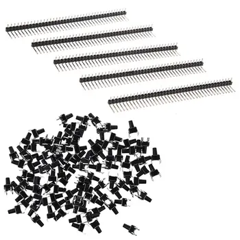 

5 Pcs 40 Position Single Row Right Angle Pin Header with 100 Pcs 6 x 6x9.5mm PCB Momentary Tact Push Button Switch