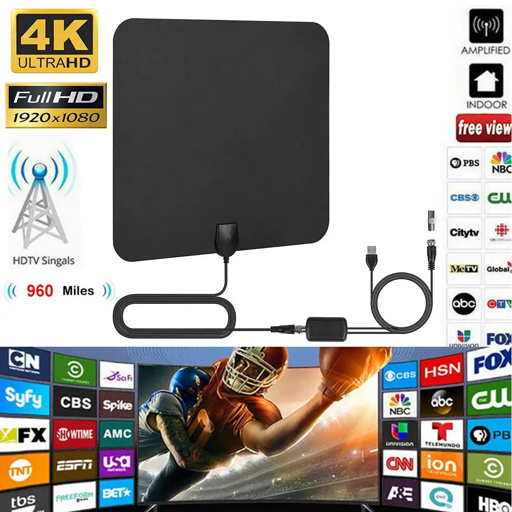 960 Miles телевизионная антенна внутренняя усиленная цифровая HDTV антенна 4K HD DVB-T Freeview HD tv для локальных каналов вещания домашнего телевидения