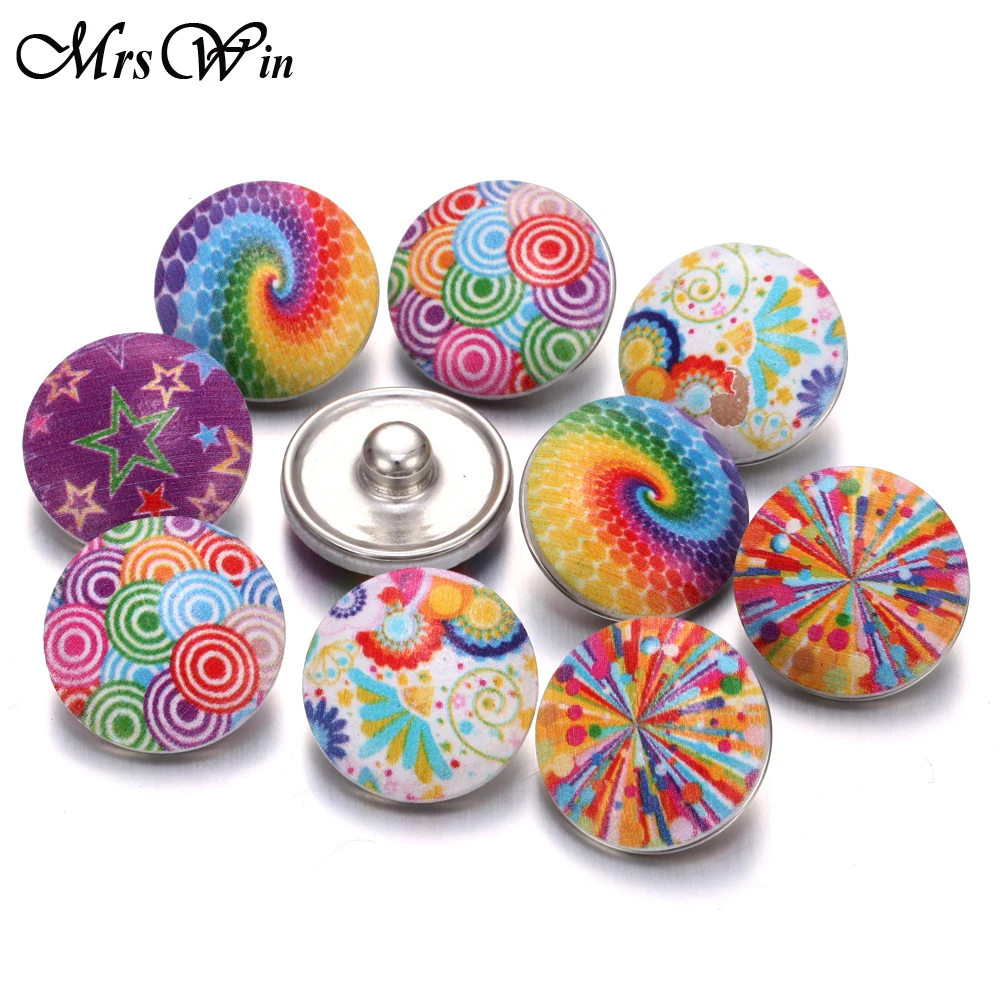 10pcs/Lot New Snap Jewelry Colorful Flower Wood 18mm Snap Button Fit