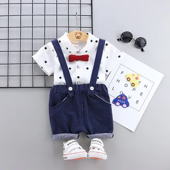 

Toddler Baby Boy Clothes 1-4 Years Gentleman Set Dot Shirt + Shorts with Belt Infant Children Outfit Cotton Summer Sets