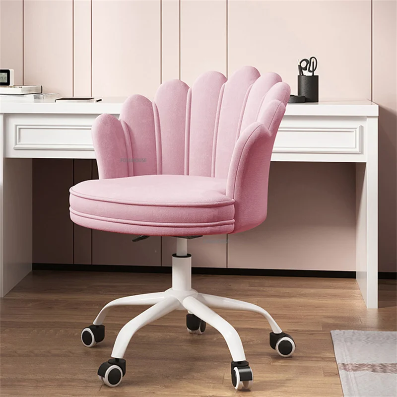 Chaise de bureau pivotante 67x62x80/100 cm en velours rose