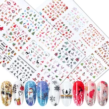 Рождественские Стикеры для ногтей на 11 видов конструкций и зиму, 3D Рождественские снежинки, цветы, листья, дерево, буквы, лося, клейкая наклейка, маникюрные наконечники LY1039