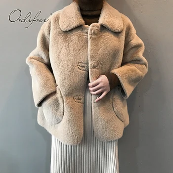 

Ordifree 2019 Autumn Winter Faux Fur Suede Leather Coat Warm Thick Casual Outwear Women Fur Jacket Female Overcoat