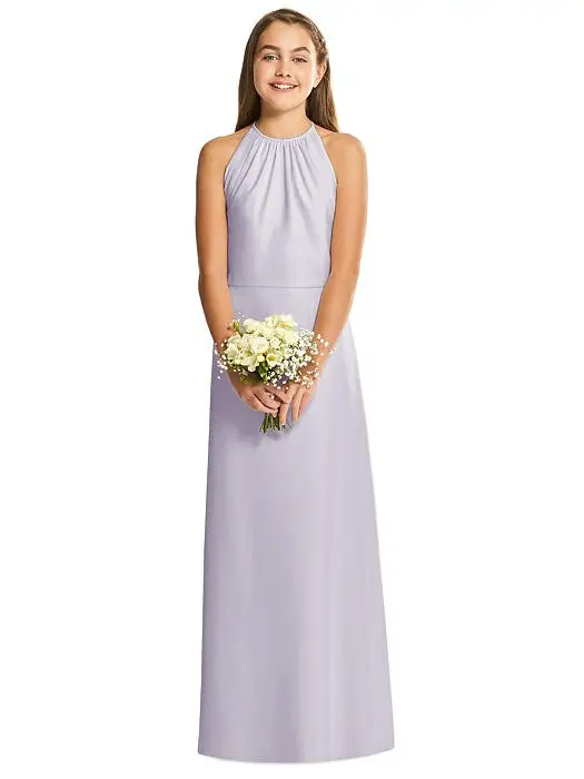 

Lavender Cheap Junior Bridesmaid Dresses Under 50 A-line Halter Floor Length Chiffon Long Wedding Party Dresses