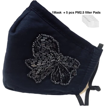 

Cotton face masks embroidery bow shiny fashion mask beads handmade bling face PM2.5 Filter pad sunshield máscaras Respirator DIY