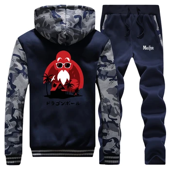 

Funny Master Roshi Print Thick Sweatshirt Dragon Ball Z Men Hoodies Anime Mens Jacket+Pants 2 Piece Sets Casual Winter Warm Suit