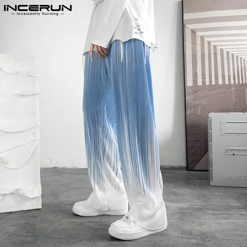 Men Pants Joggers Elastic Waist Gradient Streetwear Loose Wide Leg Trousers Men Cozy Casual Pantalones Hombre S-5XL INCERUN wide leg pants wide leg sweatpants