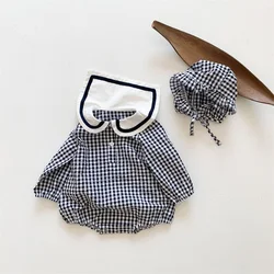 Combishort en coton pour bébé fille, combinaison à carreaux, col rond Peter, vêtements d'automne 